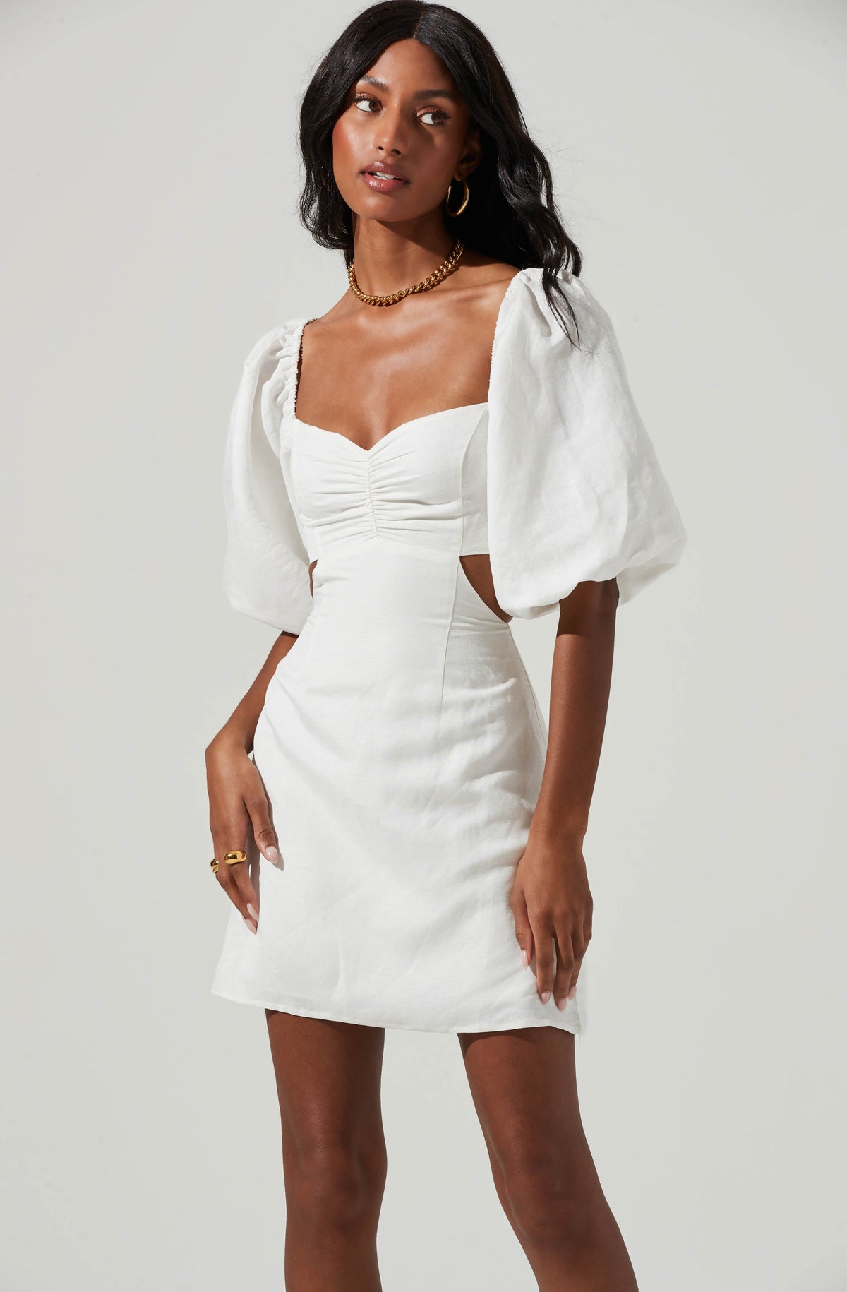 white mini dress with sleeves
